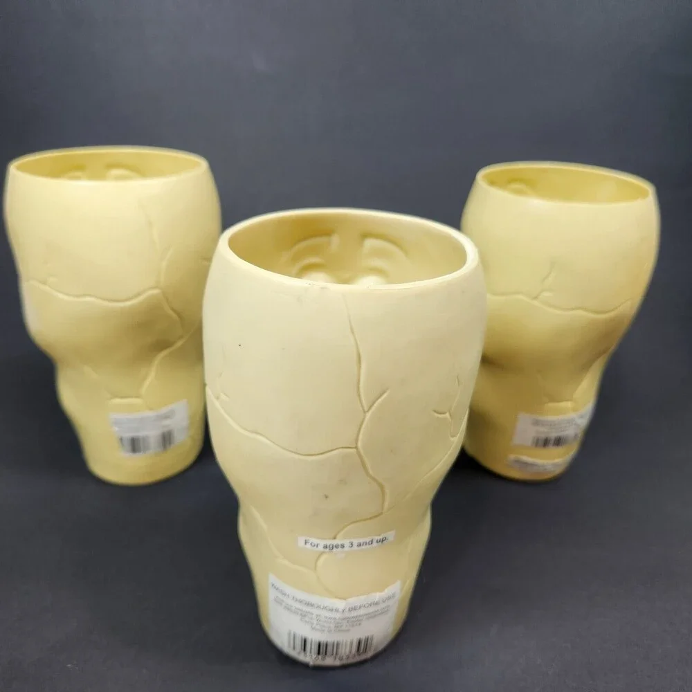 Halloween Skeleton Plastic Cups 3 Lot Mold Formed Silly Monsters 6 inch